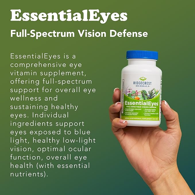 Ridgecrest Herbals EssentialEyes Natural Eye Vitamin Supplements Contains Lutein Zeaxanthin Bilberry Extract Supports Eye and Vision Health (120 Vegan Caps 30 Serv)