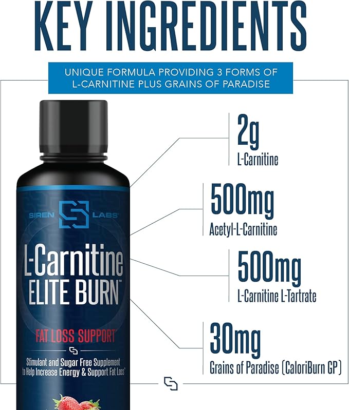 L-Carnitine Elite Burn Liquid Keto Fat Burner and Metabolism Activator - Fat Loss Support Keto Friendly Weight Loss Increase Energy - Stimulant Free - Strawberry Blast 3000mg (32 Servings)