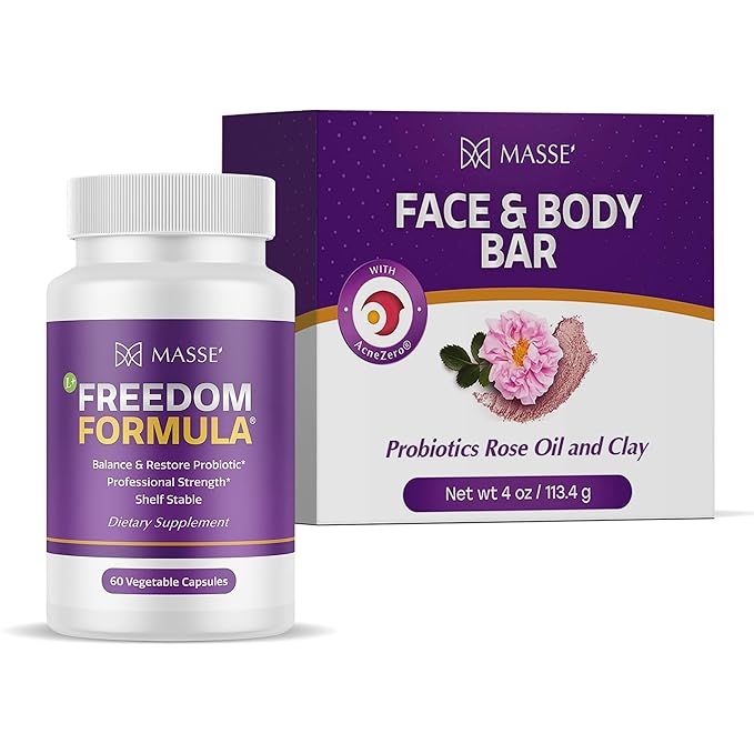 MASSE' Dietary Supplement for Probiotic Balance &amp Restore Formula and Sensitive Skin Face Wash with AcneZero Skin Cleanser