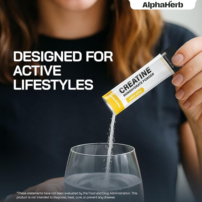 Creatine Monohydrate Powder – Creapure® German-Sourced Lemon Flavour 30 Stick Creatine Packs 5000mg Each | No Sugar No Fillers Gluten-Free