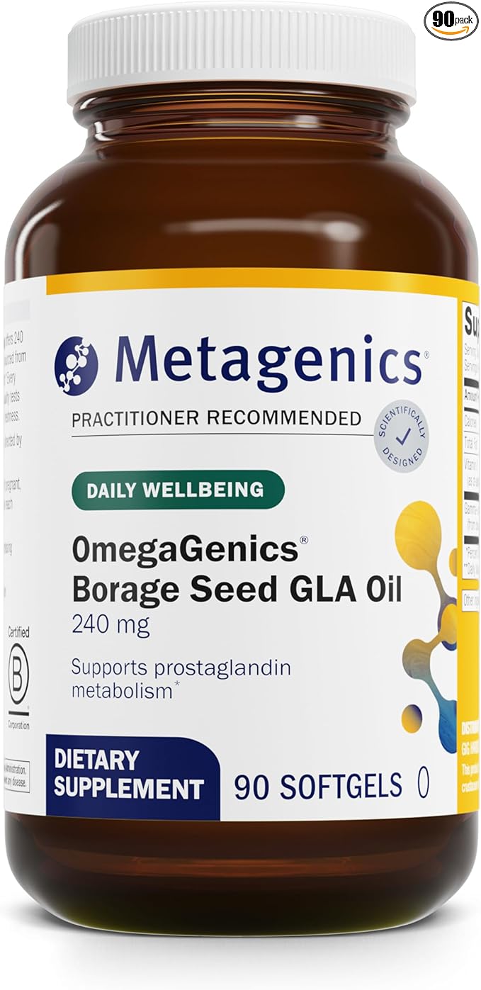 Metagenics OmegaGenics Borage Seed GLA Oil 240 mg - Gamma-Linolenic Acid (GLA) Supplement - Supports Cellular Skin &amp Heart Health* - with Vitamin E - High Potency Non-GMO Gluten-Free - 90 Softg