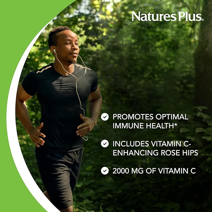 Natures Plus Ultra C W/Rose HIPS Sustained Released - 2000 mg 90 Vegetarian Tablets - Maximum Potency Immune Support Antioxidant - Free-Radical Defense - Gluten-Free - 90 Servings