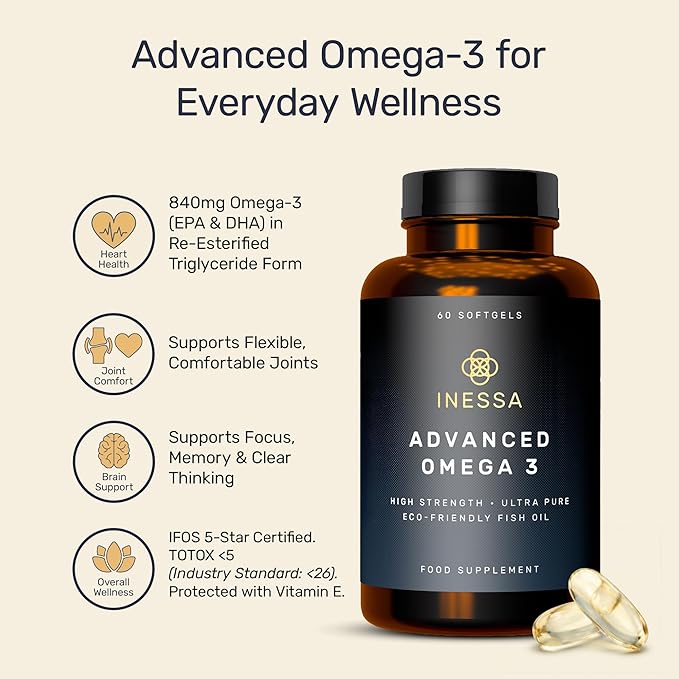 Omega 3 Fish Oil 1200mg (480mg EPA/360mg DHA per Capsule) High Strength Ultra Pure Eco Friendly 60 Capsules 2 Months Supply. GMP &amp Friends of The Sea Certification