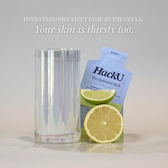 HackU Sugar-Free Electrolyte Packets for Body and Skin Hydration Support | Lemon Lime | 25ct | Drink Mix