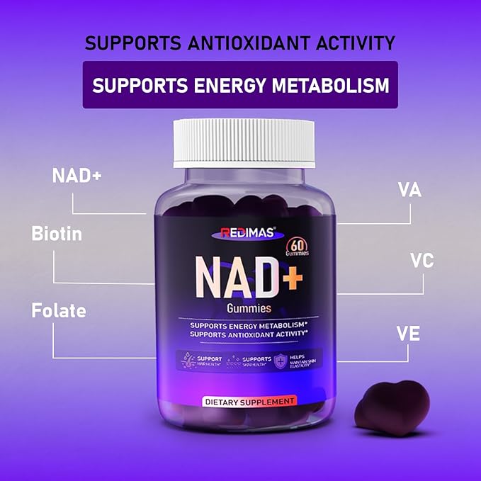 NAD Gummies with Resveratrol Multivitamin Blend Quercetin Collagen and Zinc Chewable NAD Gummy for Women Natural Grape Flavor Convenient Daily Chew 60 Count