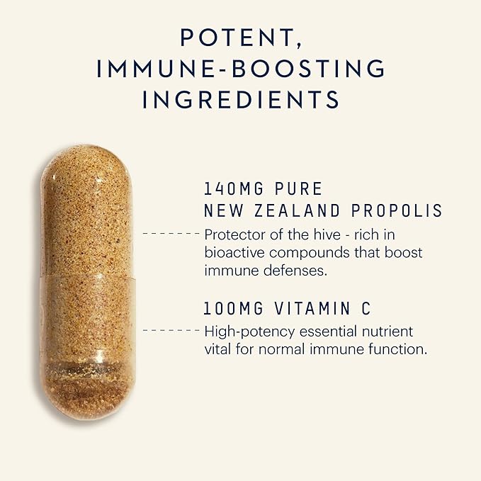 Manuka Health BIO30 Propolis 1-A-Day Immune Support Supplement with Vitamin C – Propolis Capsules for Immunity Wellness &amp Vitality - 90-Count (90-Day Supply)