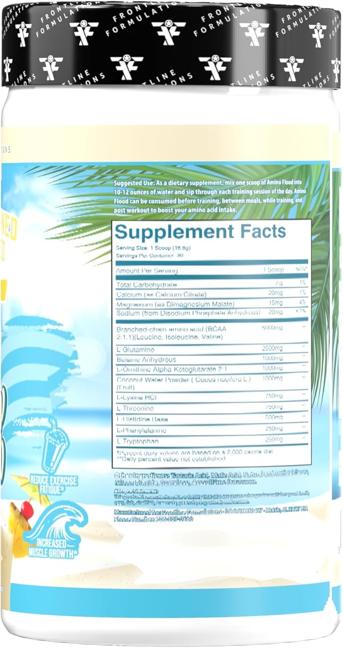 Amino Flood from BCAA + EAA Recovery &amp Hydration Formula – Muscle Support Electrolytes &amp Endurance – Amino Acid Supplement for Intra &amp Post Workout Pina Colada