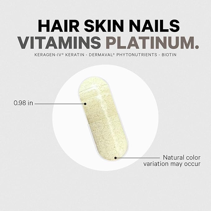 Codeage Hair Skin Nails Vitamins Platinum - KeraGEN-IV Keratin Dermaval - Hair Fall Skin Elasticity &amp Moisture Support - Biotin 5000 Collagen Vitamin C Coffeeberry PABA Supplement - 60 Capsu