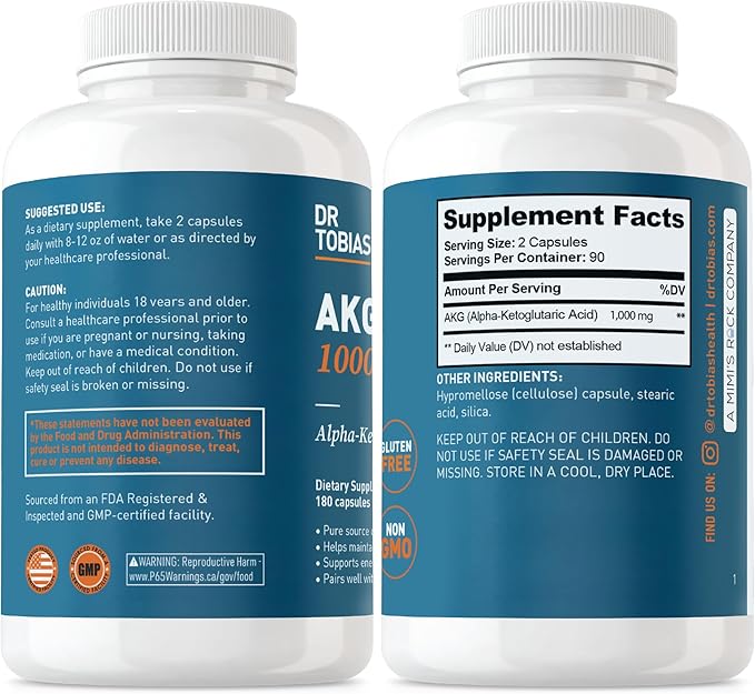 Dr. Tobias AKG Supplement &amp Omega 3 Fish Oil Support Cellular Energy &amp Overall Health with AKG and Triple-Strength Omega 3 EPA &amp DHA Non-GMO