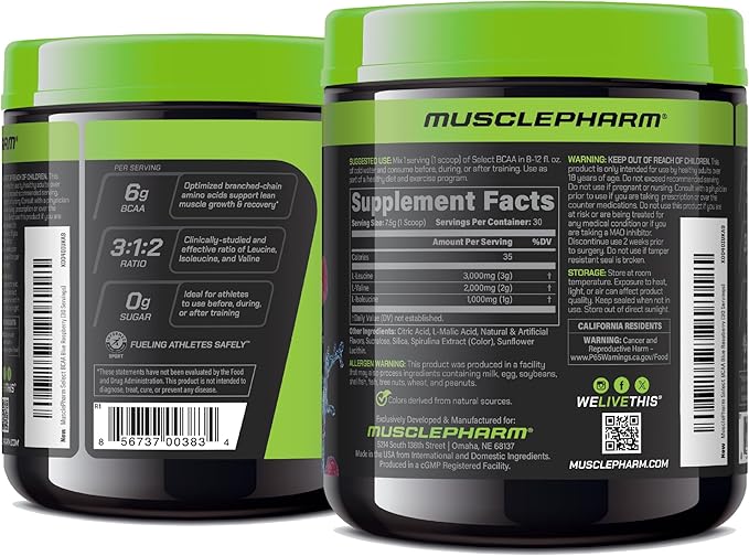 MusclePharm Essentials BCAA Powder Pre &amp Post Workout Recovery Drink Supports Muscle Recovery &amp Energy Production Essential Amino Acids Supplement 30 Servings Blue Raspberry Flavor