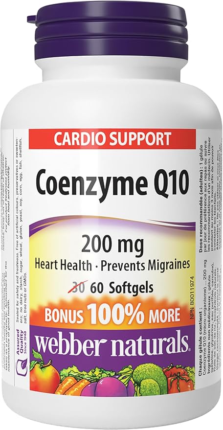 Webber Naturals Coenzyme Q10 (CoQ10) 200 mg 60 Softgels High Potency Antioxidant Supplement for Heart Health and Cellular Energy Production 60 Day Supply Gluten Free