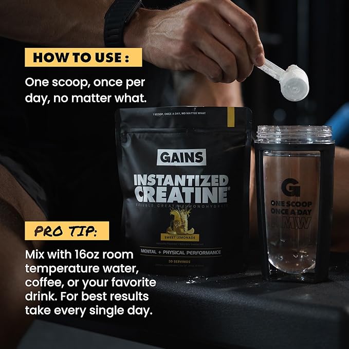 Gains in Bulk Instantized Creatine Monohydrate for Men &amp Women Soluble Pre Workout Powder Supports Muscle Building Strength and Performance Bodybuilding Supplements Sweet Lemonade 30 Serving