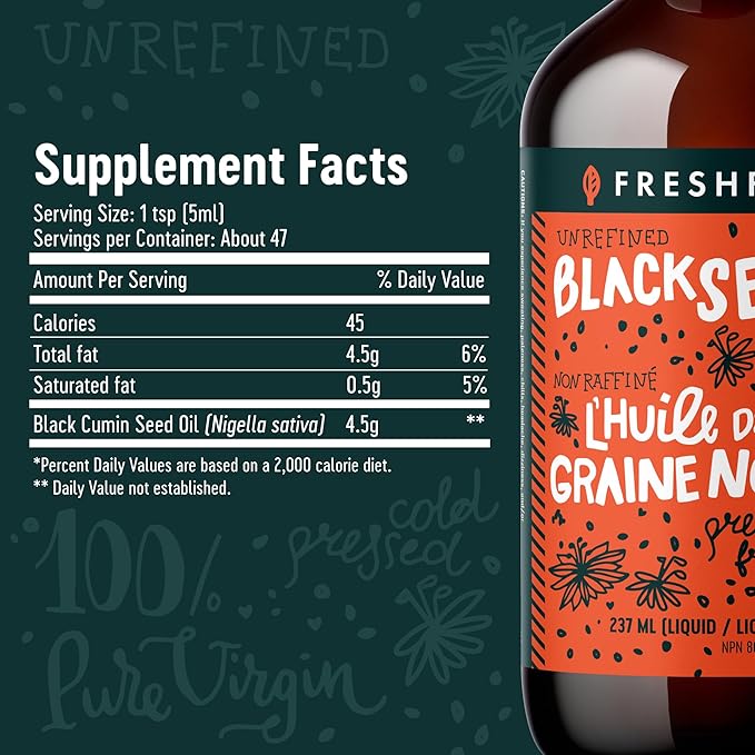 Freshfield Black Seed Oil Tested Cold Pressed Nigella Sativa High Thymoquinone (min 1.6%) and p-Cymene Ultra Strength Vegan 100% Pure and Natural Black Cumin Seed Oil Supplement 8oz Liquid