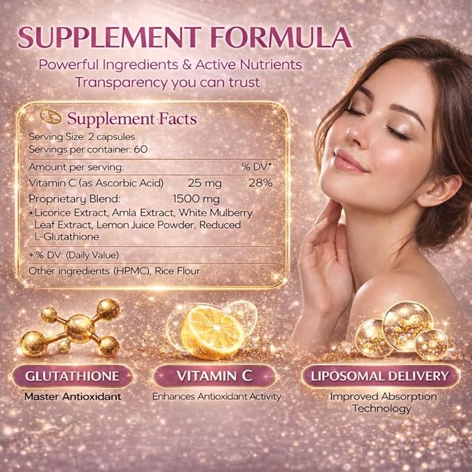 VAITE Glutathione Whitening Pills - Dark Spots &amp Acne Scar Remover - 90000mg - Vegan Skin Bleaching Pills with Anti-Aging &amp Antioxidant Effect - 120 Capsules