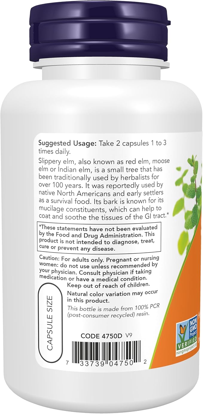 Now Foods Slippery Elm 400mg Capsules 100-Count (Pack of 2)