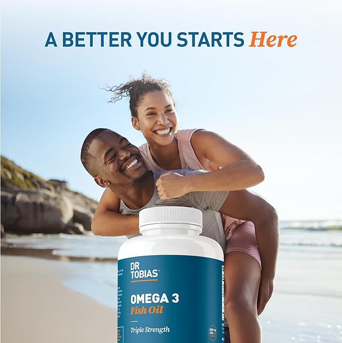 Dr. Tobias Omega 3 Fish Oil 2000mg Triple Strength with 800mg EPA 600mg DHA Per Serving | Fish Oil Omega 3 Supplements for Heart Brain &amp Immune Support - 180 Softgels (90 Servings)