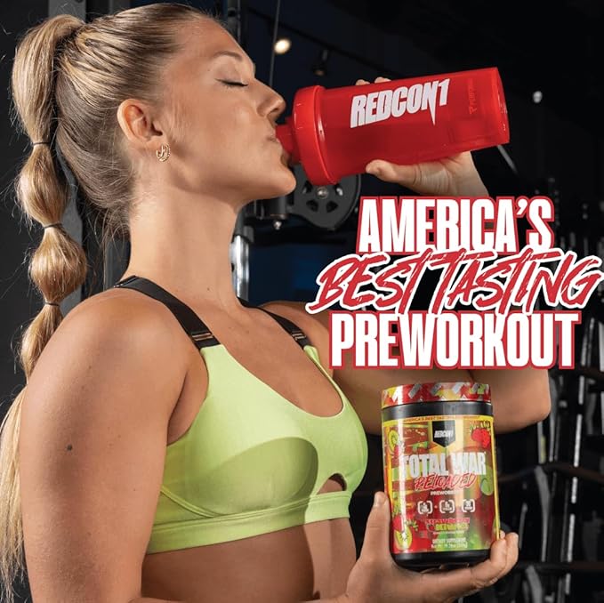REDCON1 Total War Reloaded Pre Workout Strawberry Kiwi - Creatine Beta Alanine + L-Citrulline Malate Keto Friendly for Men &amp Women with 350mg of Caffeine - Fast Acting (30 Servings)
