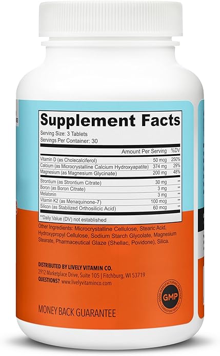 LIVELY VITAMIN CO. Osteo Awesome - Stronger Bones Joints &amp Teeth - Better Bone Density - Calcium D3 Magnesium Boron Silicon Strontium Vitamin K2 Melatonin - 90 Vegetable Capsules