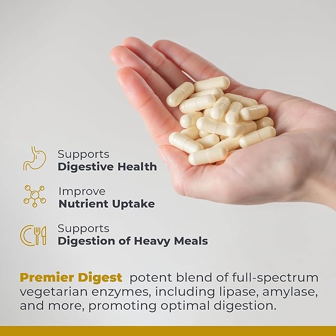 Premier Research Labs Active Digestive Enzymes with Probiotic and Prebiotics - Promotes Full-Spectrum Digestive Support - with Amylase Protease &amp Lipase 60 Plant-Sourced Capsules