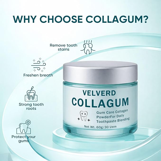 Velverdo Collagen Powder Collagum Collagen Powder for Gums Hydroxyapatite Toothpaste Powder for Teeth and Gums Natural Ingredients Gentle Cleaning of Teeth