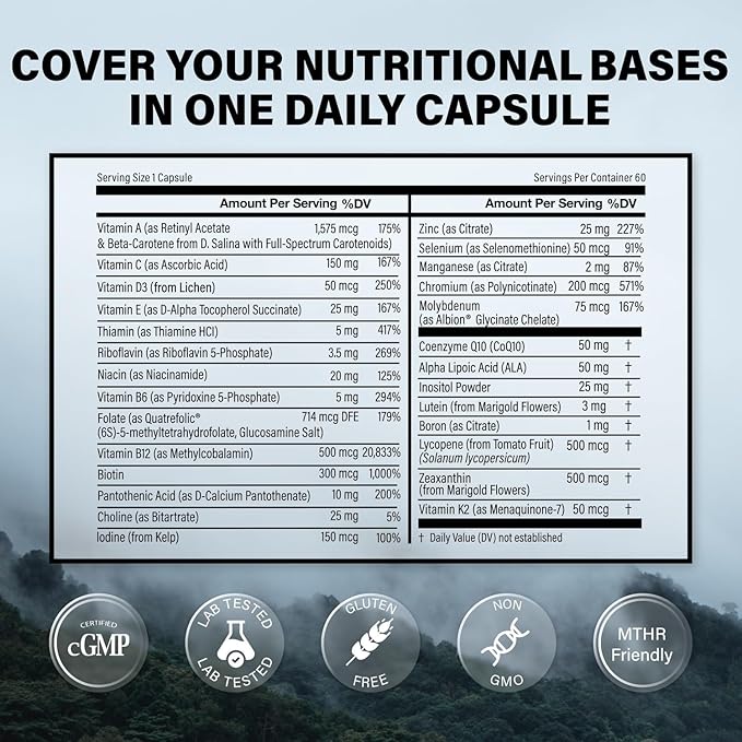 Wild Methylated Multivitamin for Women &amp Men | Daily Multi Vitamin | MTHFR Supplement Without Iron | Methylated B12 Folate Vitamin C A K2 D E Choline Biotin ALA CoQ10 &amp More (Pack of