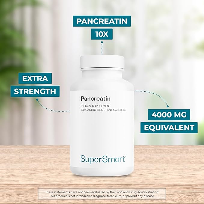 Supersmart - Pancreatin 10X 4000 per Day (Extra Strength) - Digestive Enzymes Supplement - with Protease Lipase Amylase Trypsin - Healthy Digestion Support | Non-GMO &amp Gluten Free - 120 DR Caps