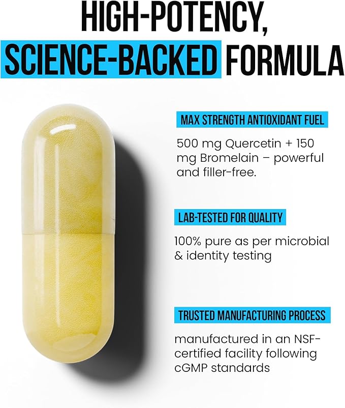 VitaRaw Quercetin with Bromelain 500mg Capsules Supports Immune Response Joint Comfort &amp Overall Wellness - Vitamin C Zinc 50mg &amp Vitamin D3 5000 IU - Immunity Health Pills