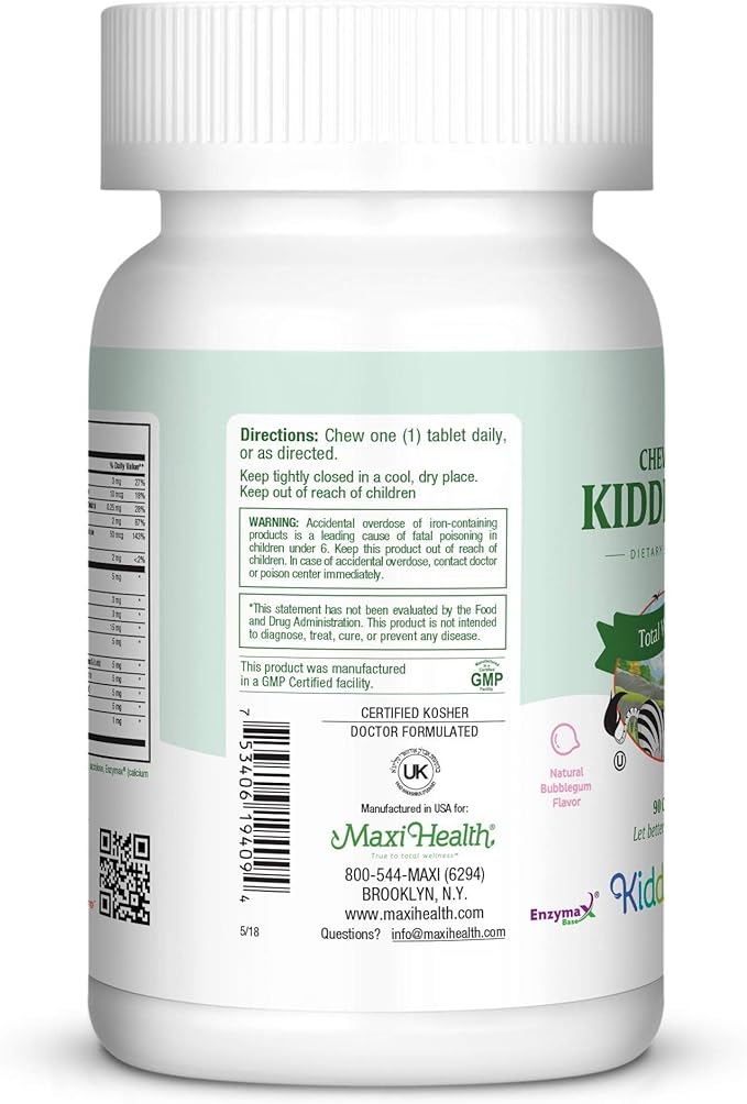 Kids Chewable Multivitamin – Kids Vitamins &amp Multivitamin with Vitamin C A E 3 D3 Calcium B12 B-1 Iron Zinc Dietary Supplement - Digestive Support - for Children Bubble Gum 90 Chewable Tabl