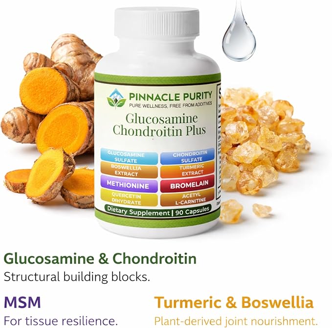 Glucosamine Chondroitin Plus 90 Capsules 30-Day Supply Joint Support Supplement for Men &amp Women with Glucosamine Chondroitin &amp MSM Promotes Flexibility Mobility &amp Active Living