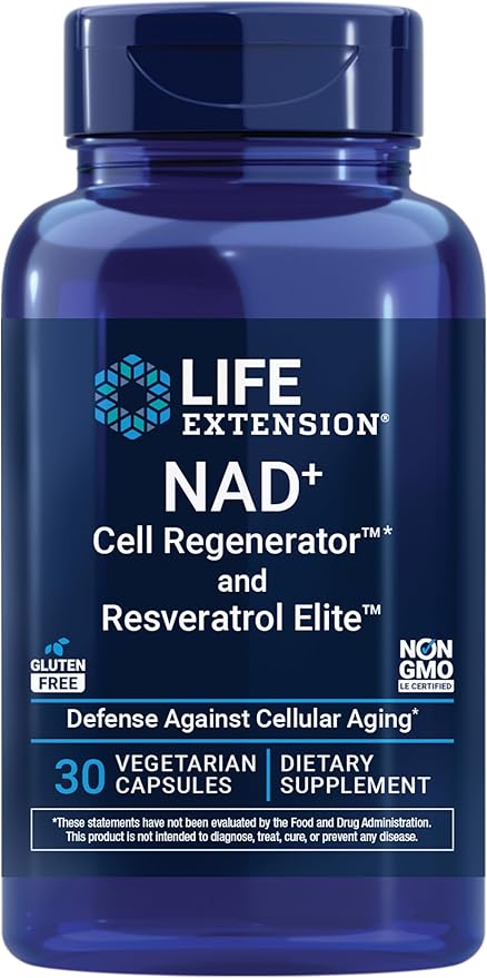 Life Extension NAD+ Cell Regenerator™ and Resveratrol Elite™* nicotinamide riboside Trans-resveratrol quercetin Fisetin Heart Health Healthy Aging Vegetarian Non-GMO Gluten Free 30 Capsules