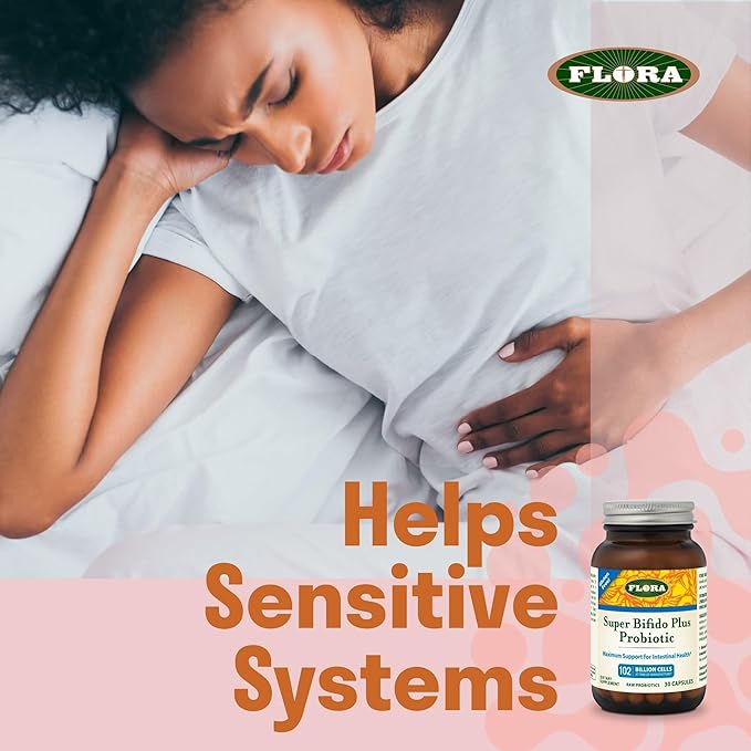 Flora Super Bifido Plus 102 Billion CFU Raw Probiotics for Men &amp Women Bifidobacterium Lactobacillus Digestion IBS Immune System Gut Balance Supplements - 30 Vegetarian Capsules