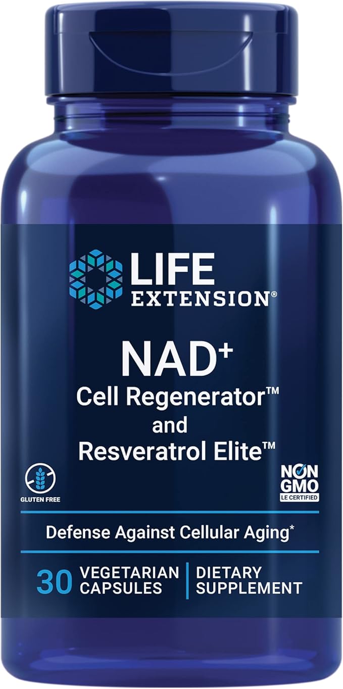 Life Extension NAD+ Cell Regenerator Resveratrol Elite Ceramides for Skin Hydration Fine Lines 30 Capsules