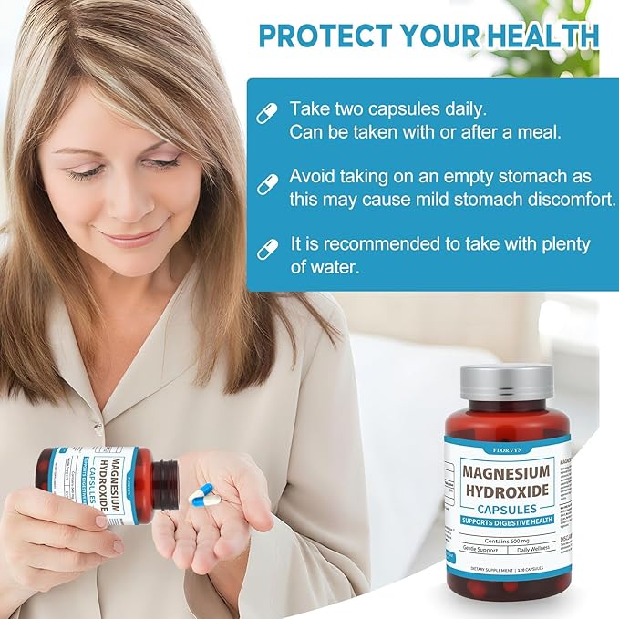 Magnesium Hydroxide Capsules Gentle Osmotic Digestive Regularity Support Helps Maintain Comfortable Bowel Routine Daily GI Balance for Adults - 120 Capsules