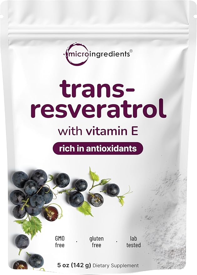 Pure Trans-Resveratrol Powder with Vitamin E 5 Ounce 2 in 1 Formula Micronized Powder for Better Absorption Premium Resveratrol Supplement Super Antioxidant