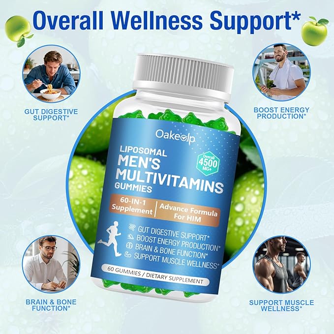 2 Pack 60-IN-1 Liposomal Methylated Multivitamin Gummy for Men Overall 4500MG+Vitamin A C D3 K E B Complex ProbioticsOmega 3CoQ10Zinc120+ Nutrientsfor ImmuneHeart and Digestive Wellness