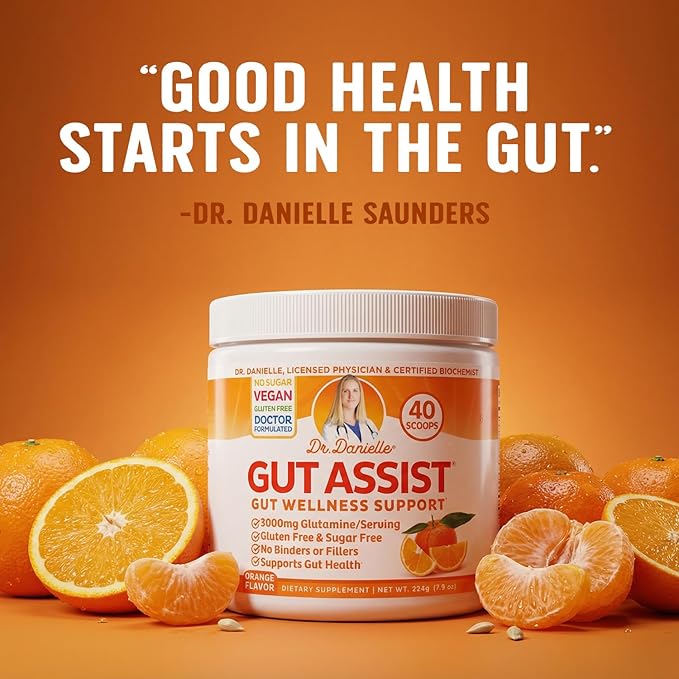 Leaky Gut Support Powder | L-Glutamine Gut Lining Formula | Gut Assist by Dr. Danielle Orange Flavor