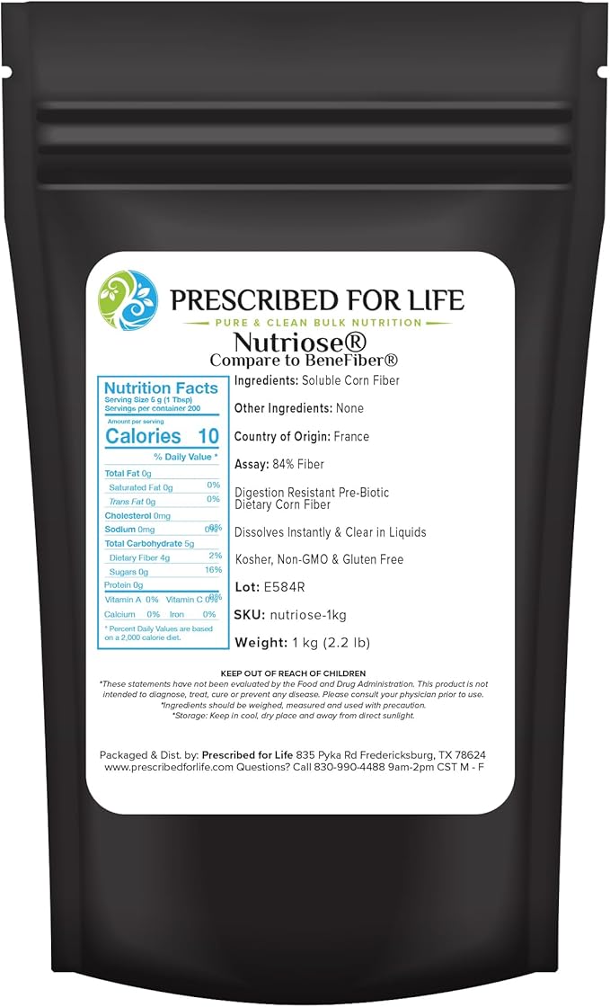 Prescribed For Life Nutriose Powder Natural Fiber Supplement Prebiotic Soluble Corn Fiber for Adults Gluten Free Vegan Non GMO (1kg)