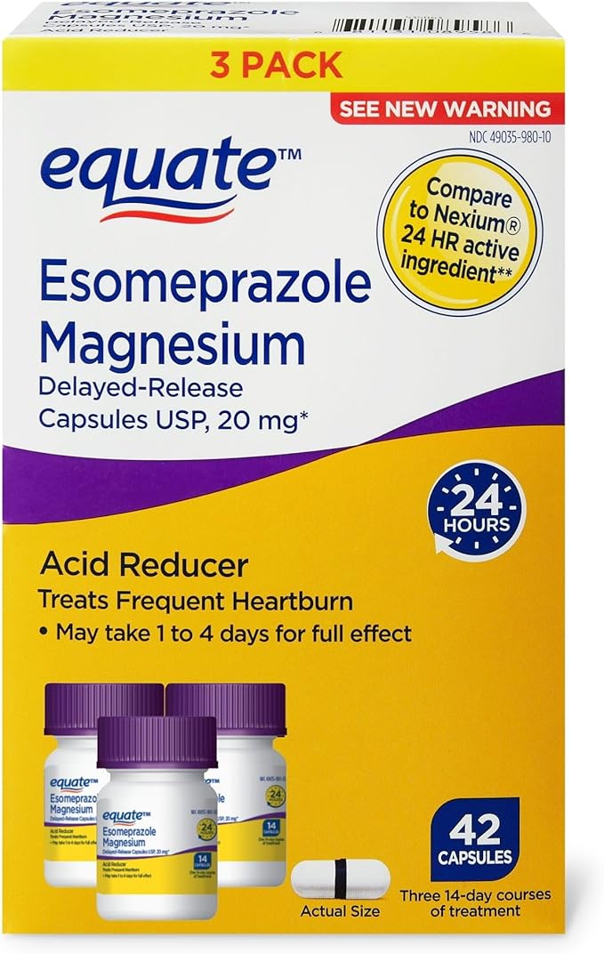 Equate Acid Reducer Esomeprazole Magnesium 20mg Delayed-Release Capsules (14 Count - Pack of 3) - Set by Basket Goods