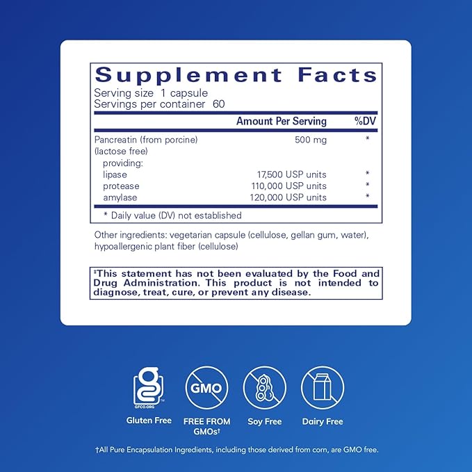 Pure Encapsulations Pancreatic Enzyme Formula - Digestive Enzymes for Digestion - Strengthens Gut Health* - Targeted Delivery Capsules - Gluten Free &amp Non-GMO - 60 Capsules