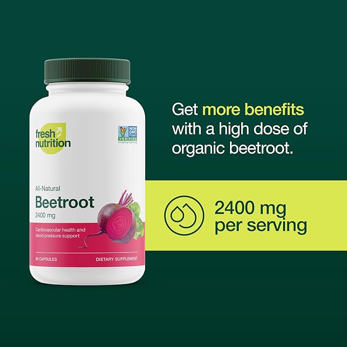 Fresh Nutrition Organic Beet Root Capsules - 2400mg Potent Dosage - Antioxidant Support - Vegan Non GMO Gluten-Free - 90 Capsules (Pack of 2)