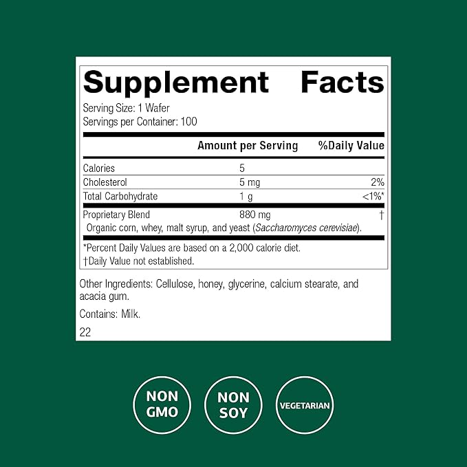 Standard Process Lactic Acid Yeast - Dietary Supplement for Digestive Health &amp Gut Support - Non-Soy &amp Vegetarian - 100 Wafers