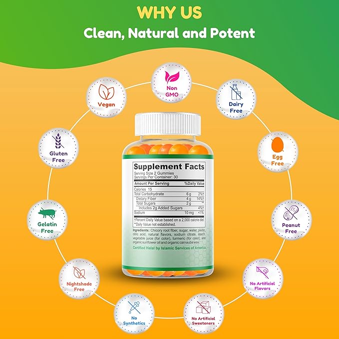 SHIFAA NUTRITION Halal &amp Gluten Free Fiber Gummies for Kids &amp Adults | 4g 30-60 Servings | 60 Gummies | Improves Digestive Health Immunity &amp Gut Health | Vegan Prebiotic | Non-GMO Gelat