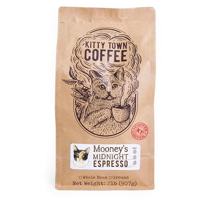Kitty Town Coffee: Mooney's Midnight Espresso Blend Dark Roast Coffee From Brazil Guatemala &amp Papua New Guinea 2lb (32oz) Ground