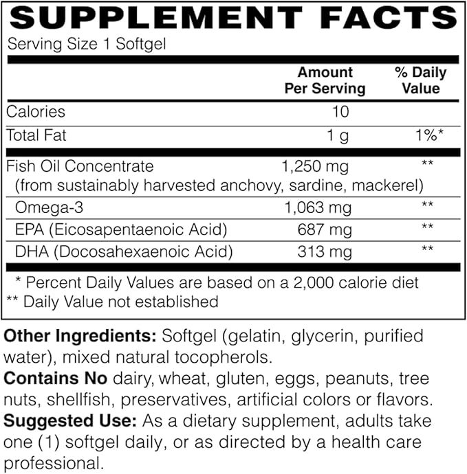 Holly Hill Health Foods Ultra Omega-3 Triglyceride Fish Oil 1000 mg EPA + DHA 60 Softgels