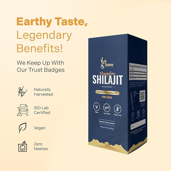AMU NUTRITION Pure Mongolian Shilajit for Men and Women - Harvested from Mongolia - Natural Source of Fulvic Acid Trace Minerals (20 GRAM)