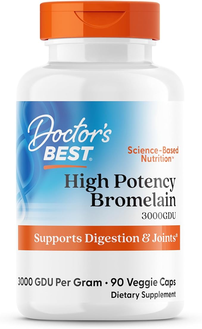 Doctor's Best 3000 GDU Bromelain Proteolytic Digestive Enzymes Supplements Supports Healthy Digestion Joint Health Nutrient Absorption 500 mgCapsule 90 Count(Pack of 1)