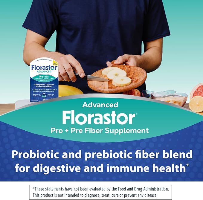 Florastor Advanced Pro+Pre Daily Probiotic and Prebiotic Supplement for Women and Men Boosts Good Bacteria Saccharomyces Boulardii CNCM I-745 (30 Capsules) (Pack of 1)