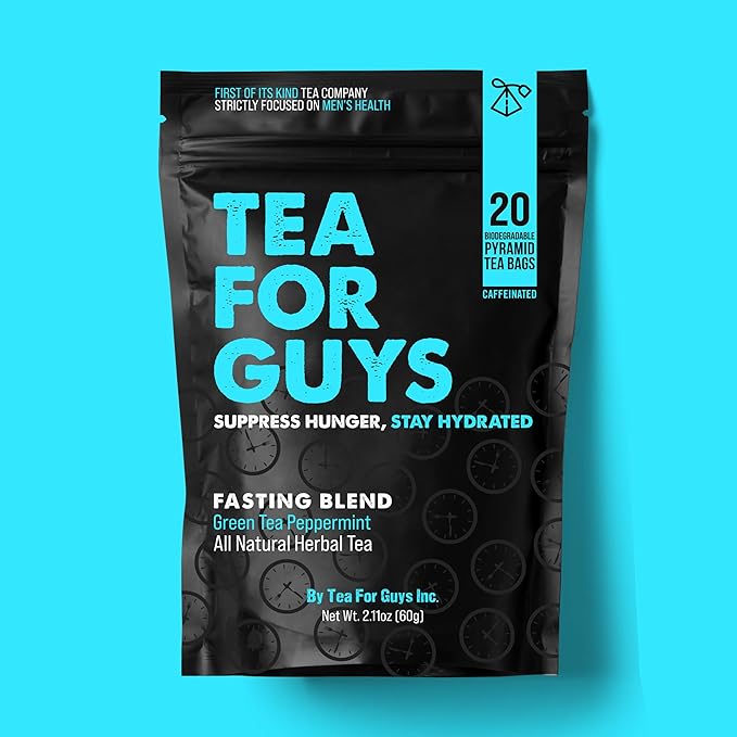 Tea For Guys: Fasting Tea – Strong Herbal Blend for Focus Grit and Control | – 20 Biodegradable Tea Bags