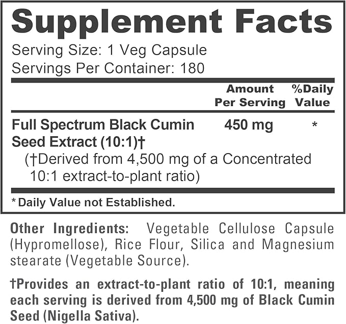 NusaPure Black Cumin Seed 450 mg 180 Veg Capsules (Non-GMO Vegan)