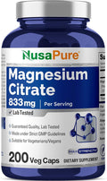 NusaPure Magnesium Citrate 833mg - 200 Veggie Capsules (Vegetarian Non-GMO Vegan)
